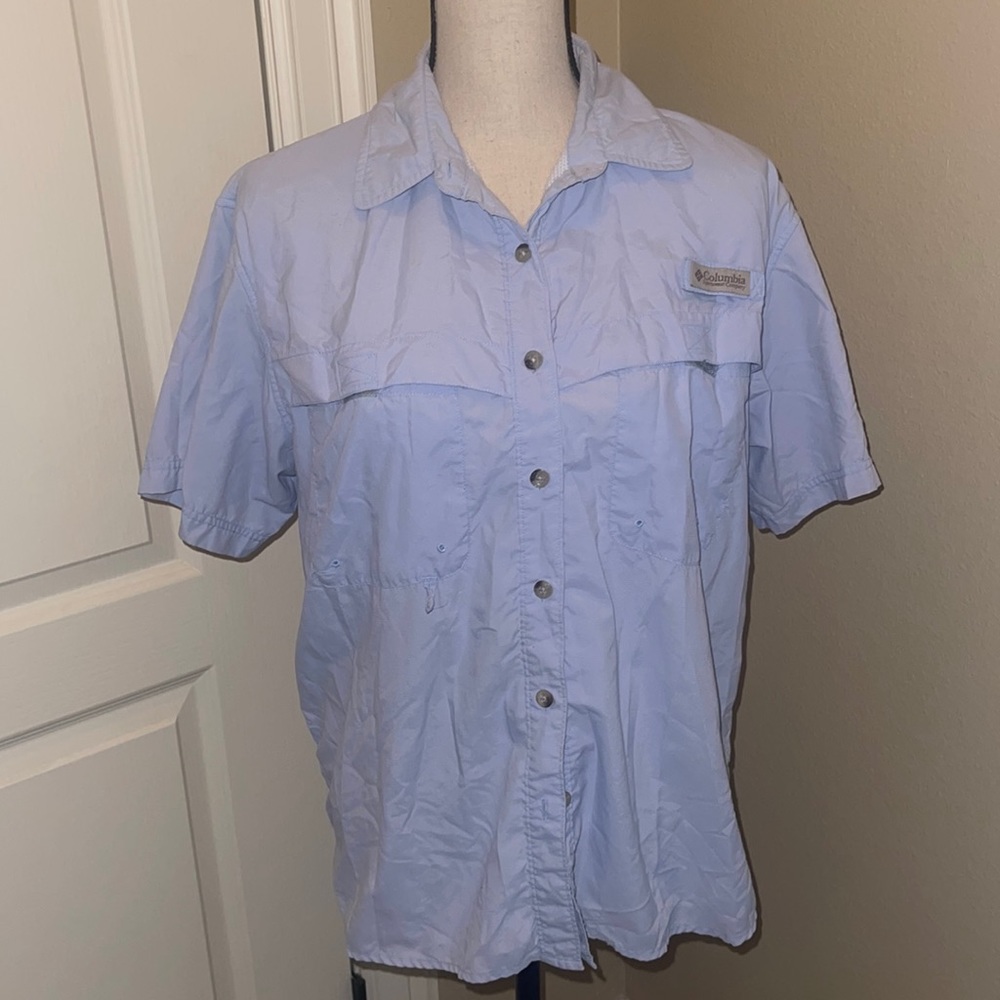 Columbia baby blue fishing outdoor top sz M